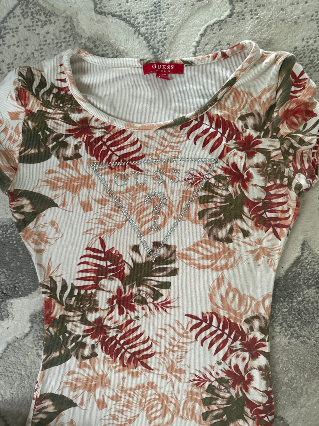 Guess Floral Print Ribbed Dress with Rhinestone Logo - photo 4