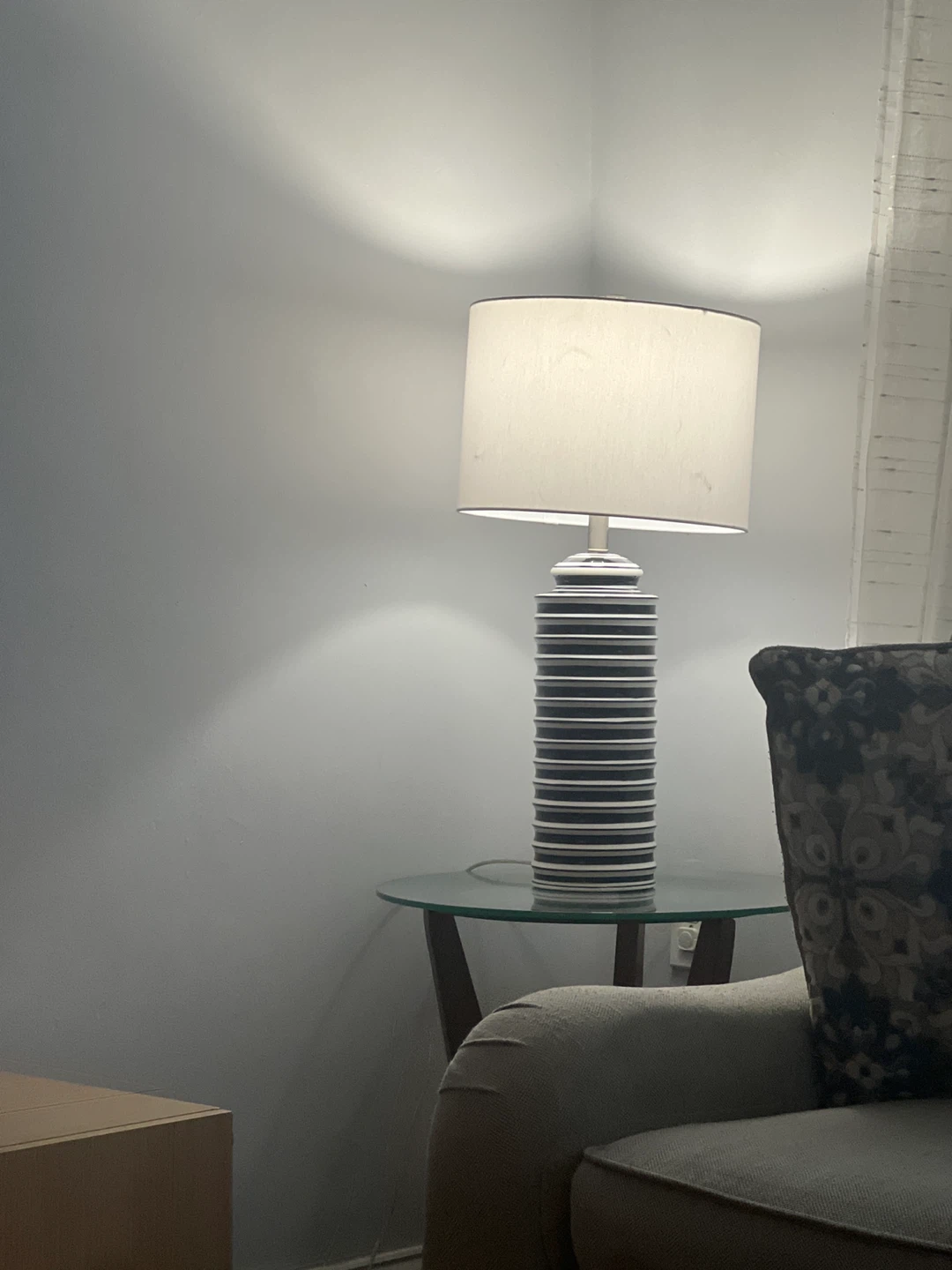 Striped Ceramic Table Lamp with Drum Shade