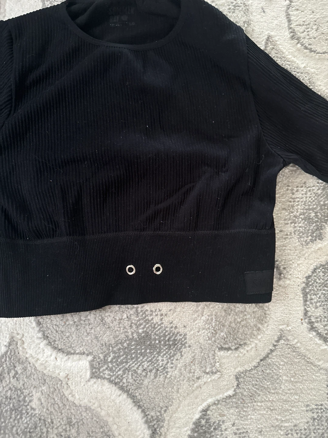 Black Ribbed Cropped Long Sleeve Top - photo 5