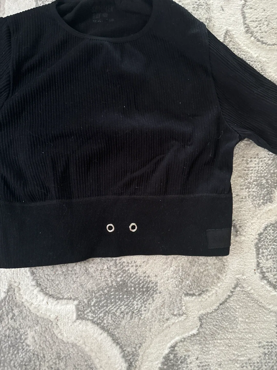 Black Ribbed Cropped Long Sleeve Top - photo 5