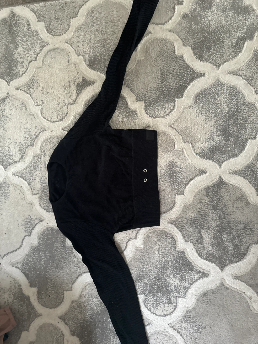 Black Ribbed Cropped Long Sleeve Top