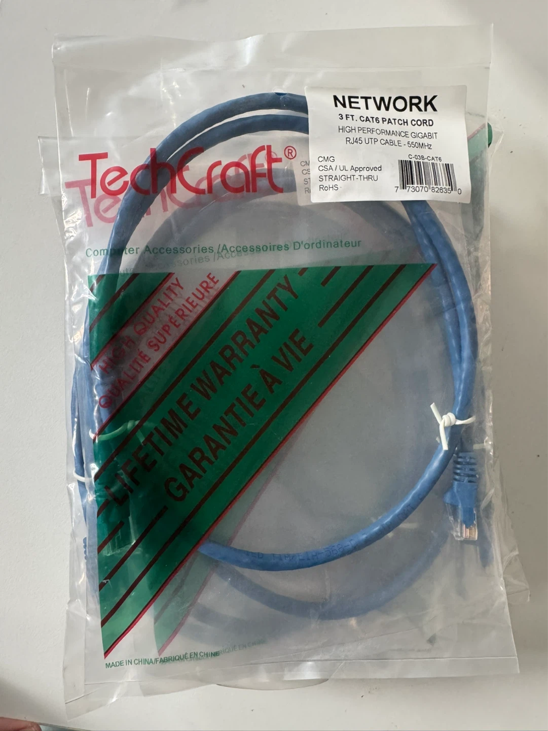 10 PCS TechCraft 3 FT Cat6 Patch Cord