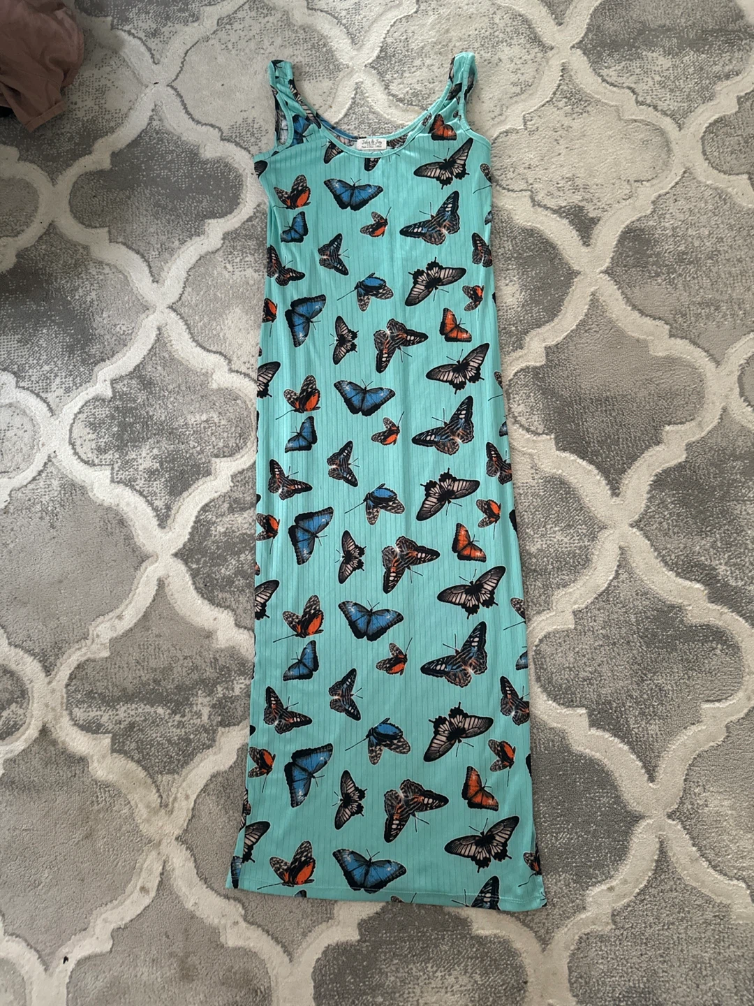 Jolie & Joy Butterfly Print Ribbed Maxi Dress