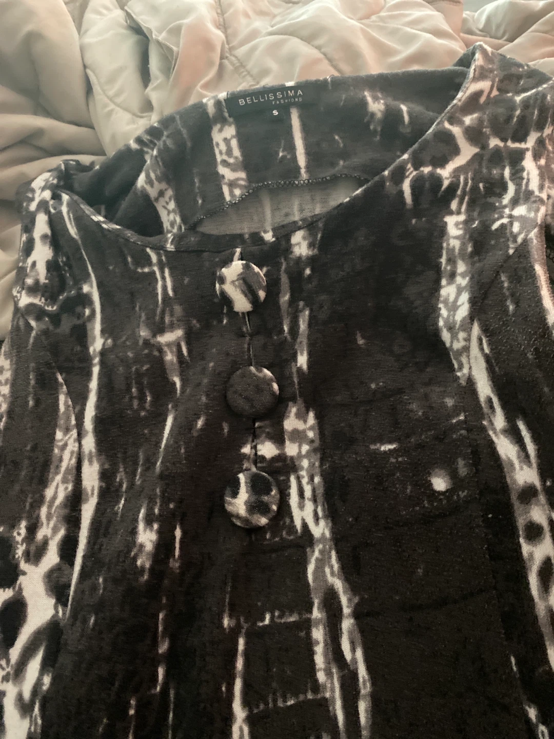 Bellissima Fashions Black & White Tie-Dye Top - Size S - photo 2
