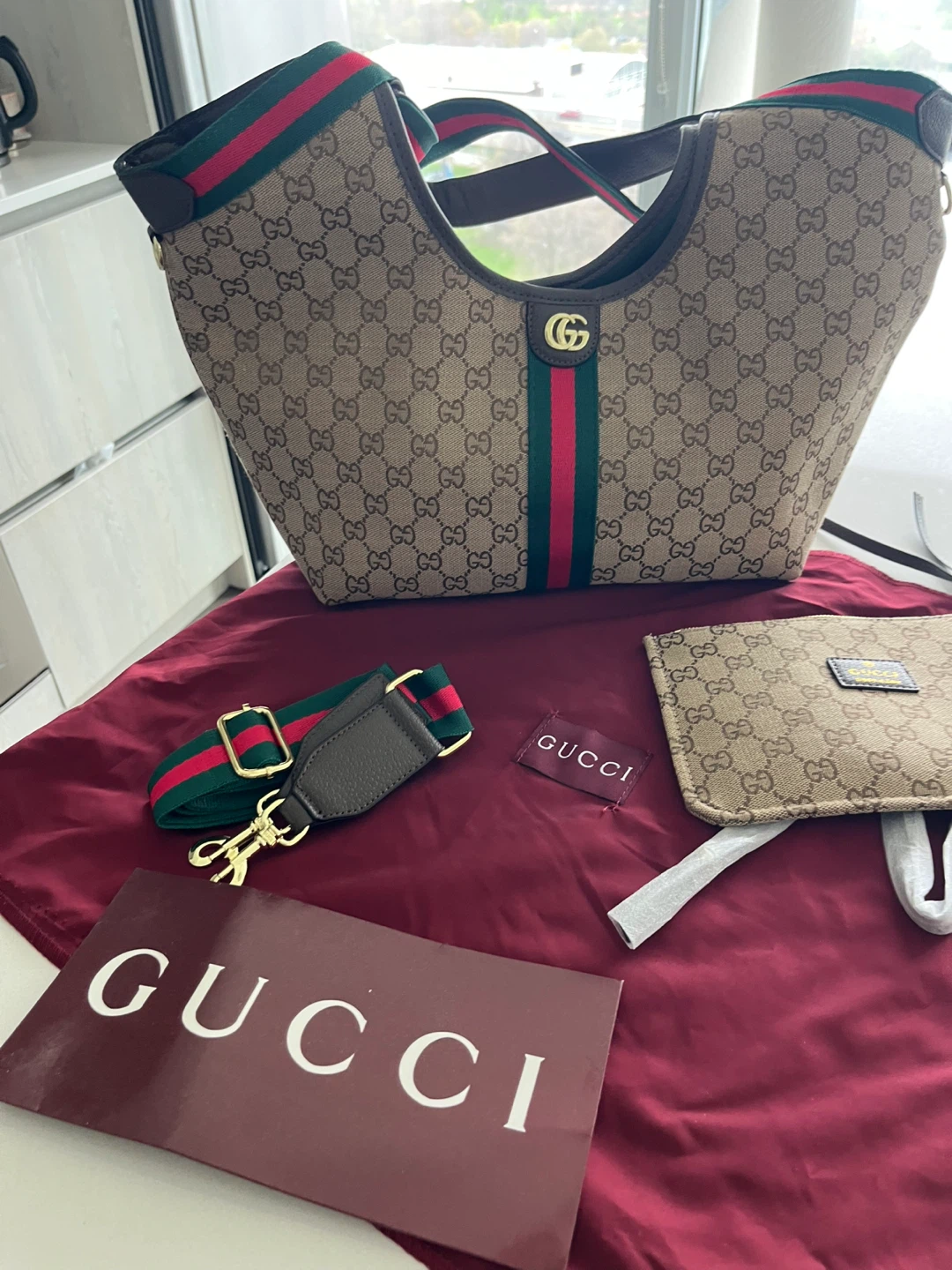 Gucci Monogram Canvas Shoulder Bag with Pouch