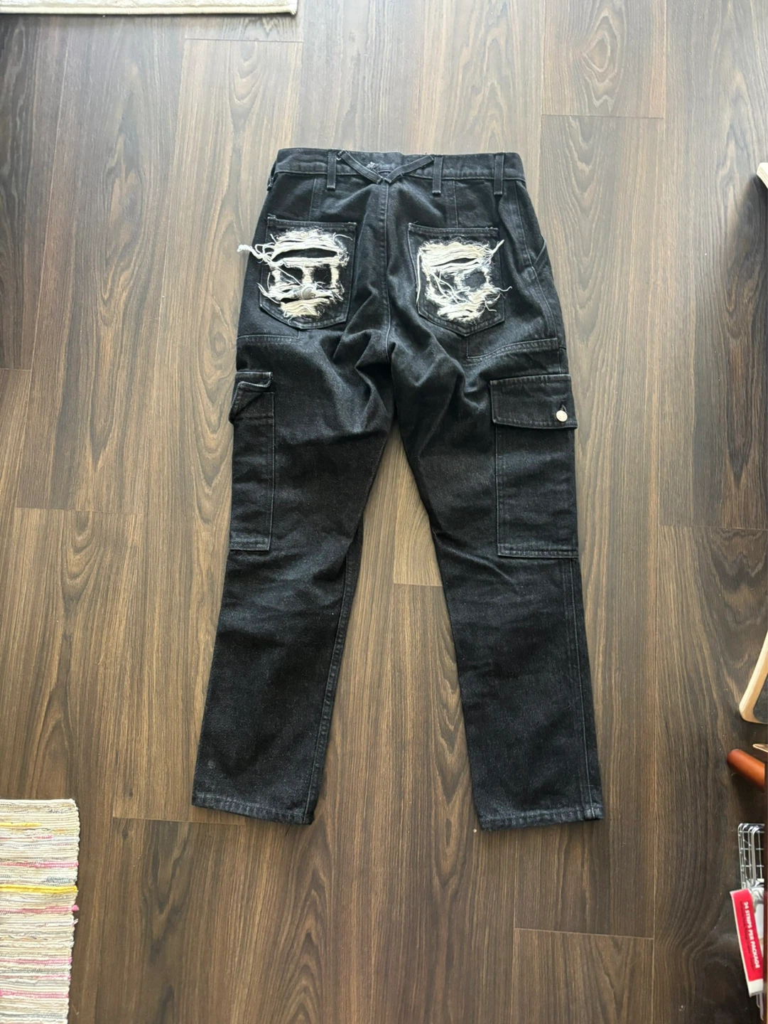 Menace Black Denim Cargo Pants - photo 2