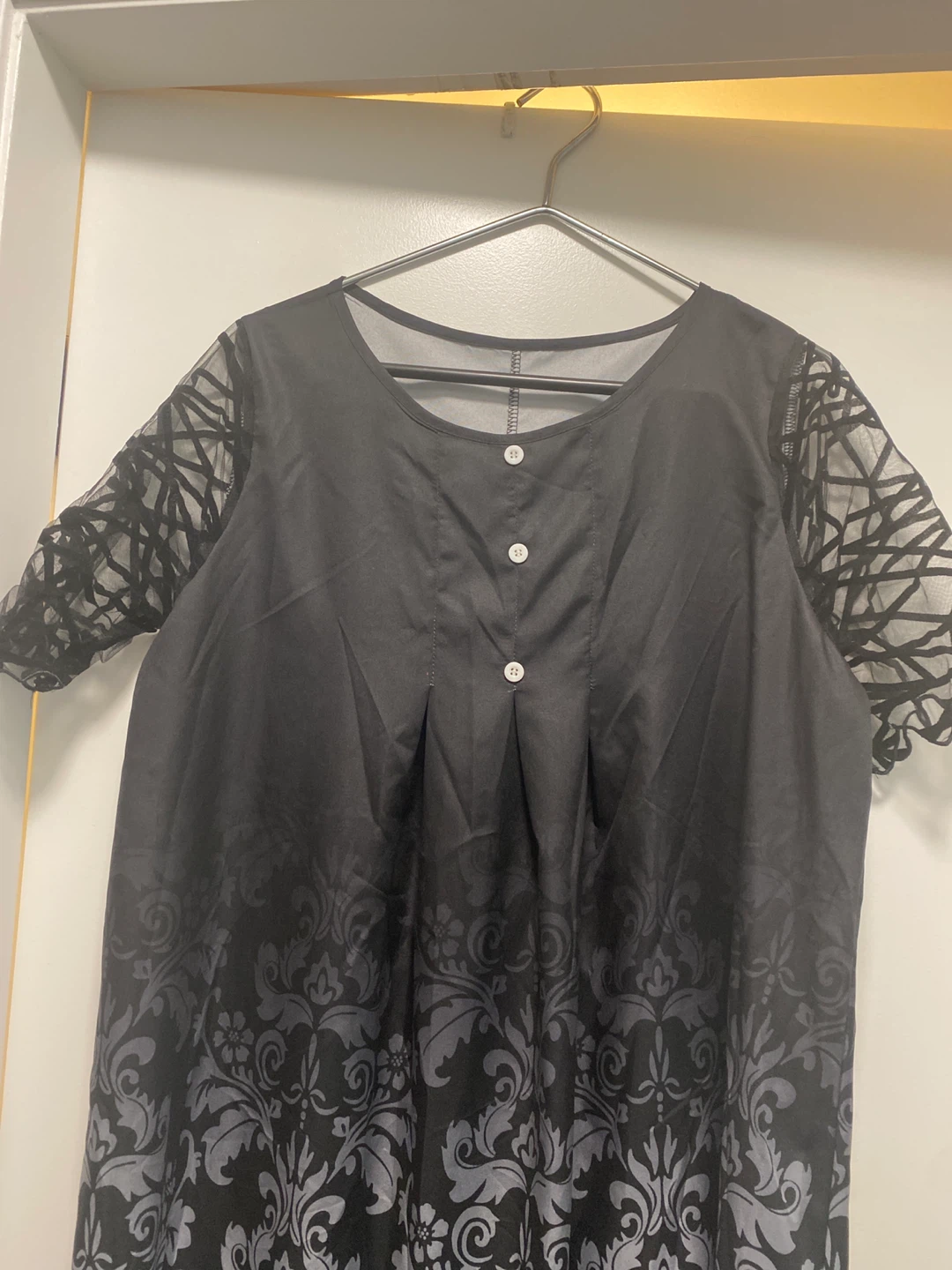Black Dress with Patterned Sleeves - photo 2