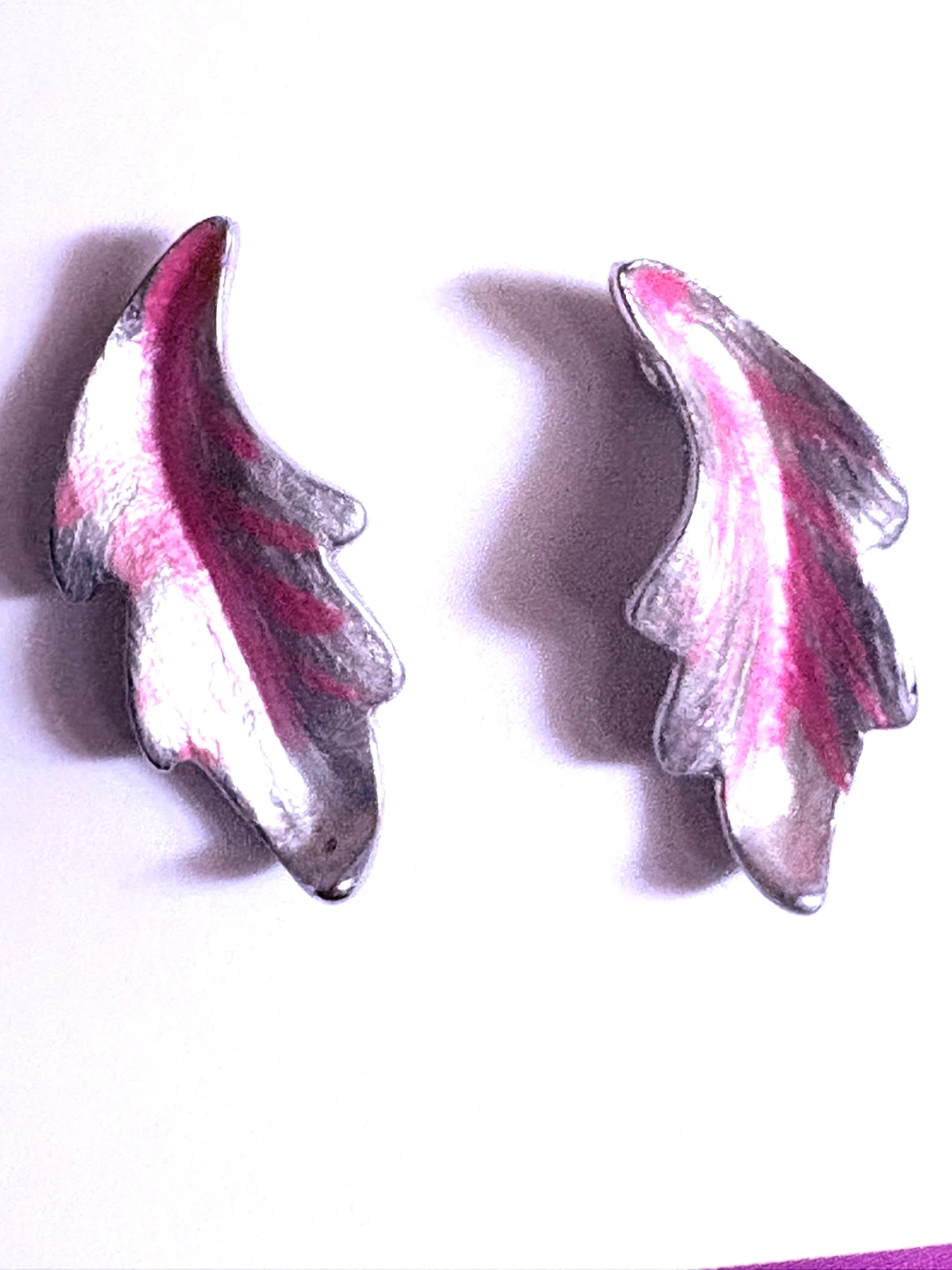 Leaf Design stud Earrings Pink & Silver, new - photo 2