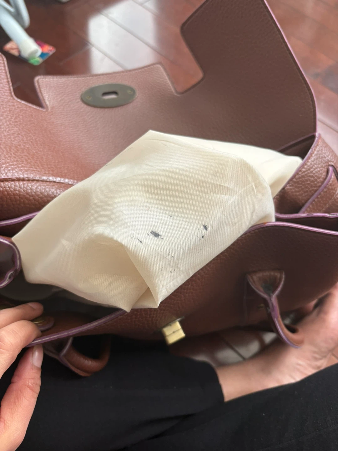 Brown Faux Leather Satchel Handbag with Gold Hardware