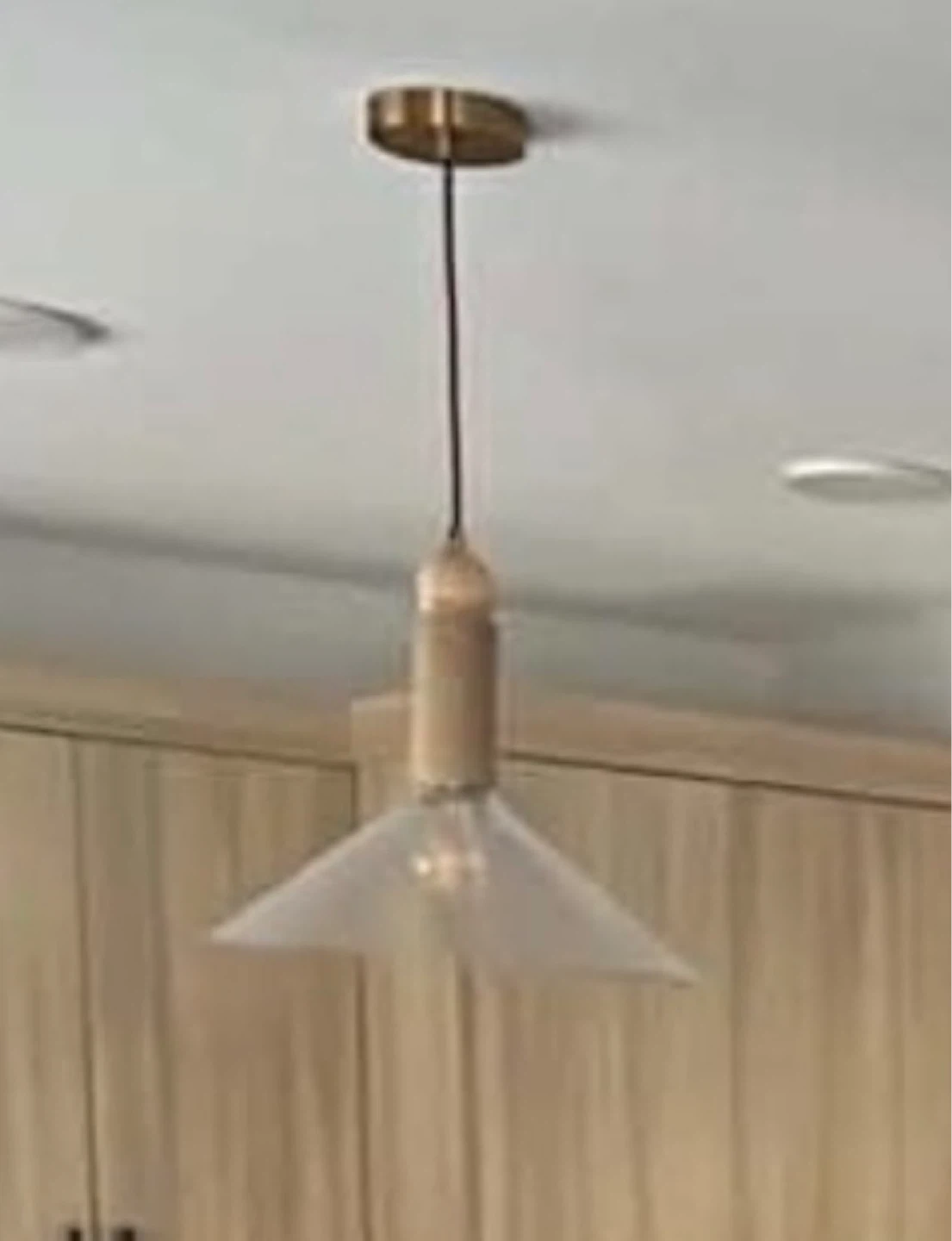 3 Pendant Light Fixtures - Brass and Wood Accents - photo 2