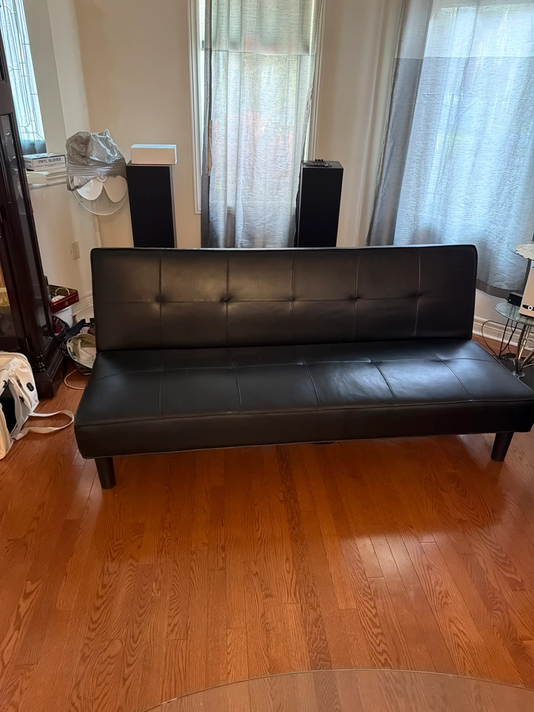 Black Faux Leather Futon Sofa