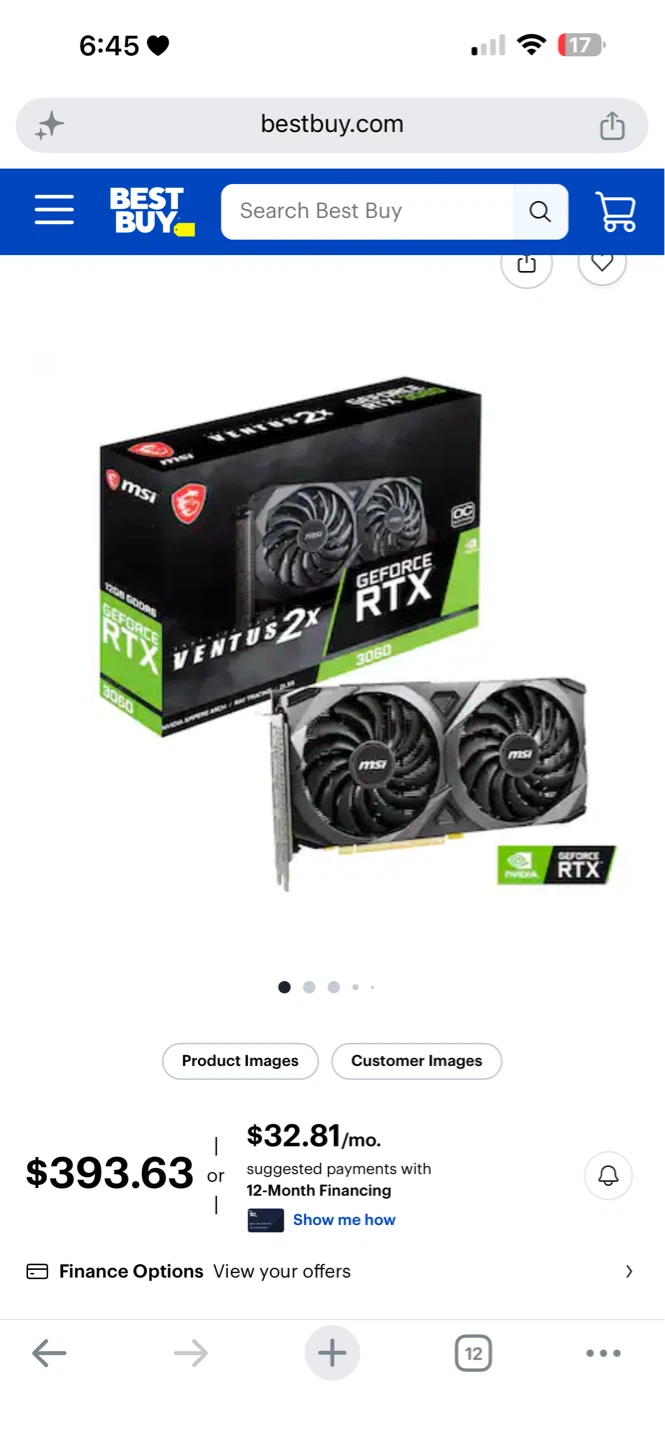 MSI GeForce RTX 3060 Ventus 2X 12GB GDDR6 Graphics Card