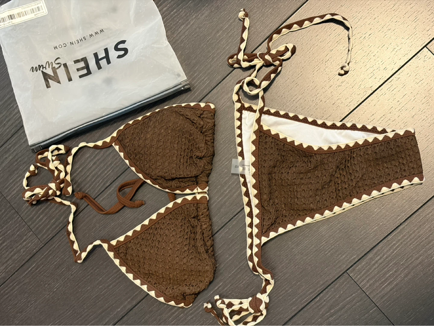 SHEIN Swim Textured Bikini Set - Brown - Size XS