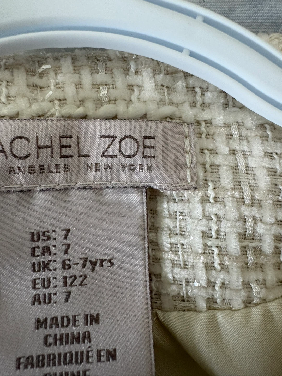 Rachel Zoe Cream Tweed Skirt Suit with Beaded Accents - Size 7