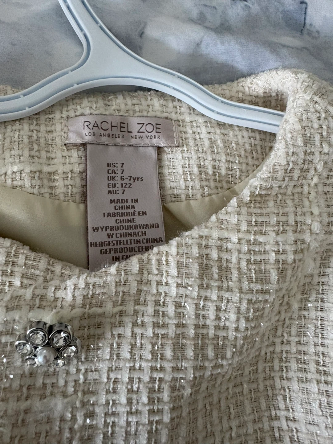 Rachel Zoe Cream Tweed Skirt Suit with Beaded Accents - Size 7 - photo 5