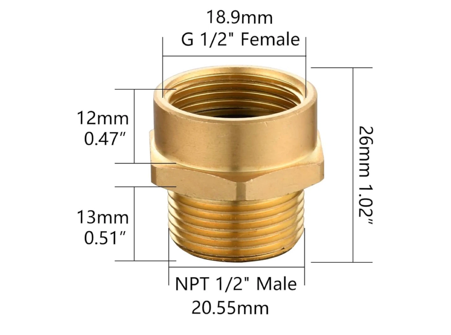 Brass NPT 1/2" Male to G 1/2" Female Adapter Fittings (Set of 2) - photo 2