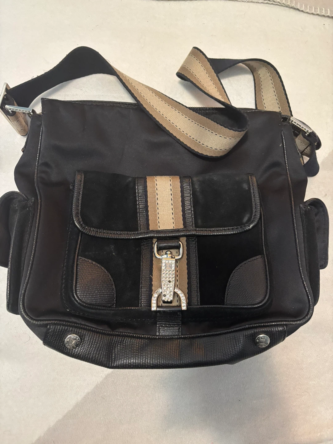 Michael Kors Black Nylon & Suede Shoulder Bag