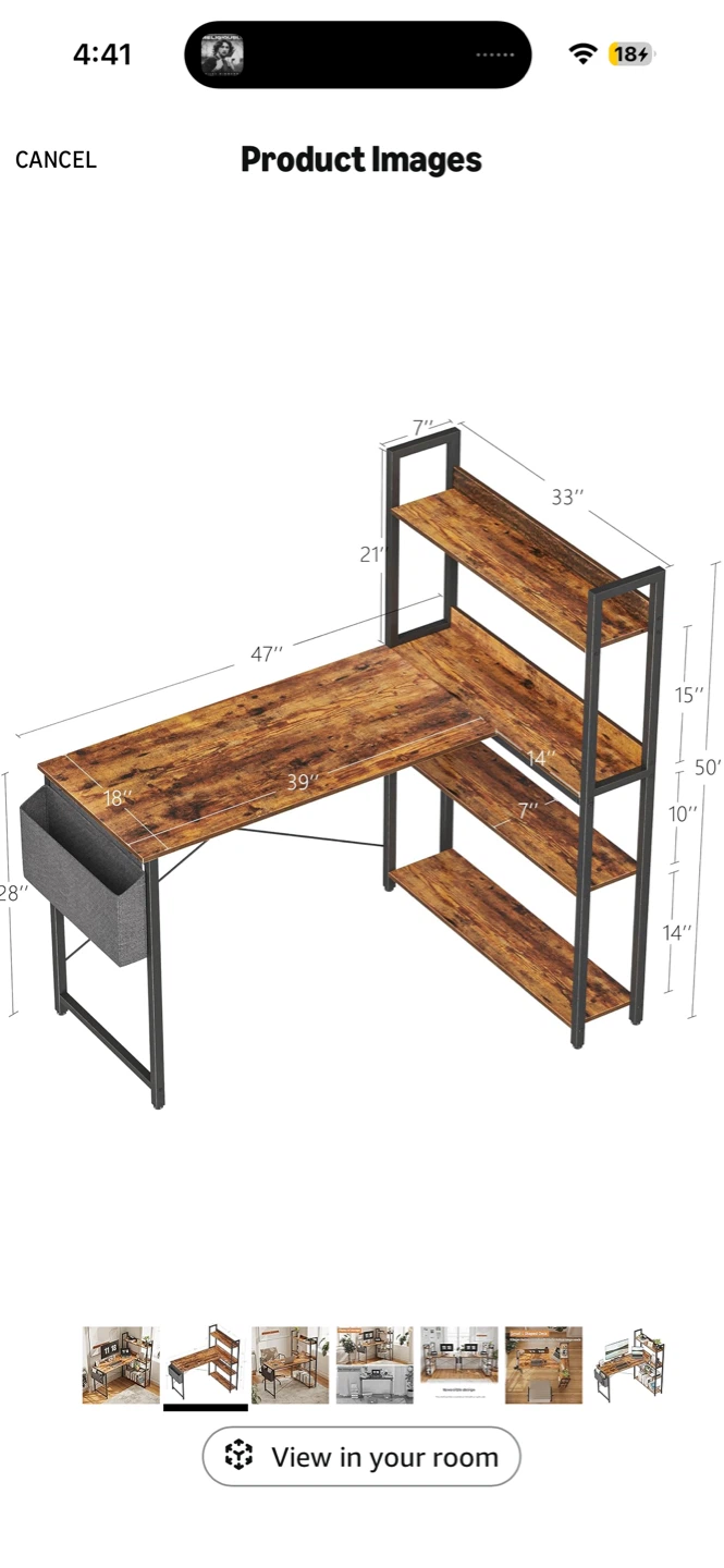 Rustic L-Shaped Corner Desk with 4-Tier Shelving - photo 2