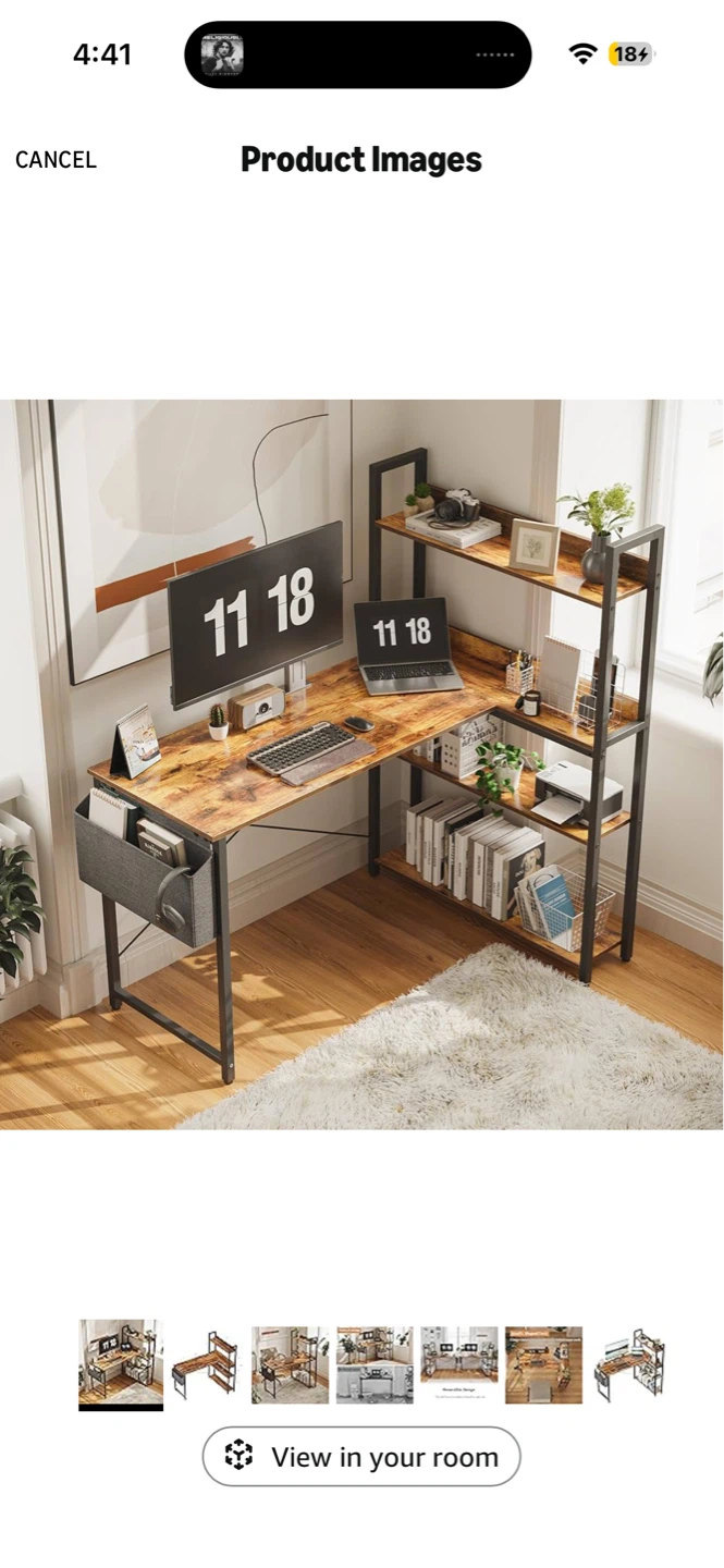 Rustic L-Shaped Corner Desk with 4-Tier Shelving