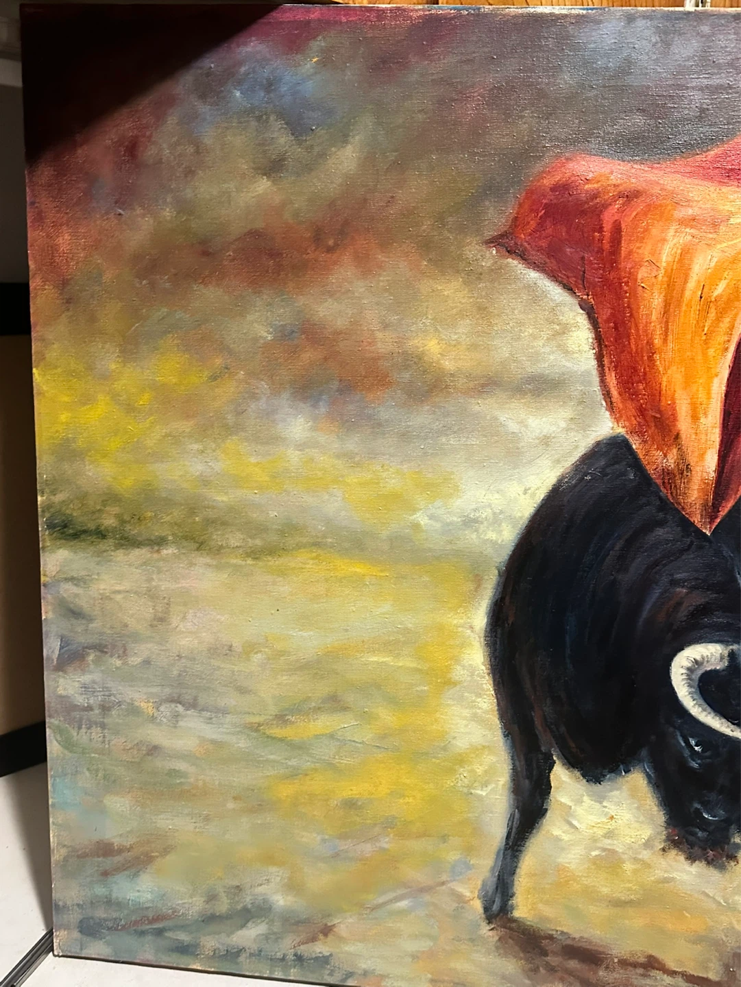 Mid Century Matador and Fighter Oil Painting - photo 4