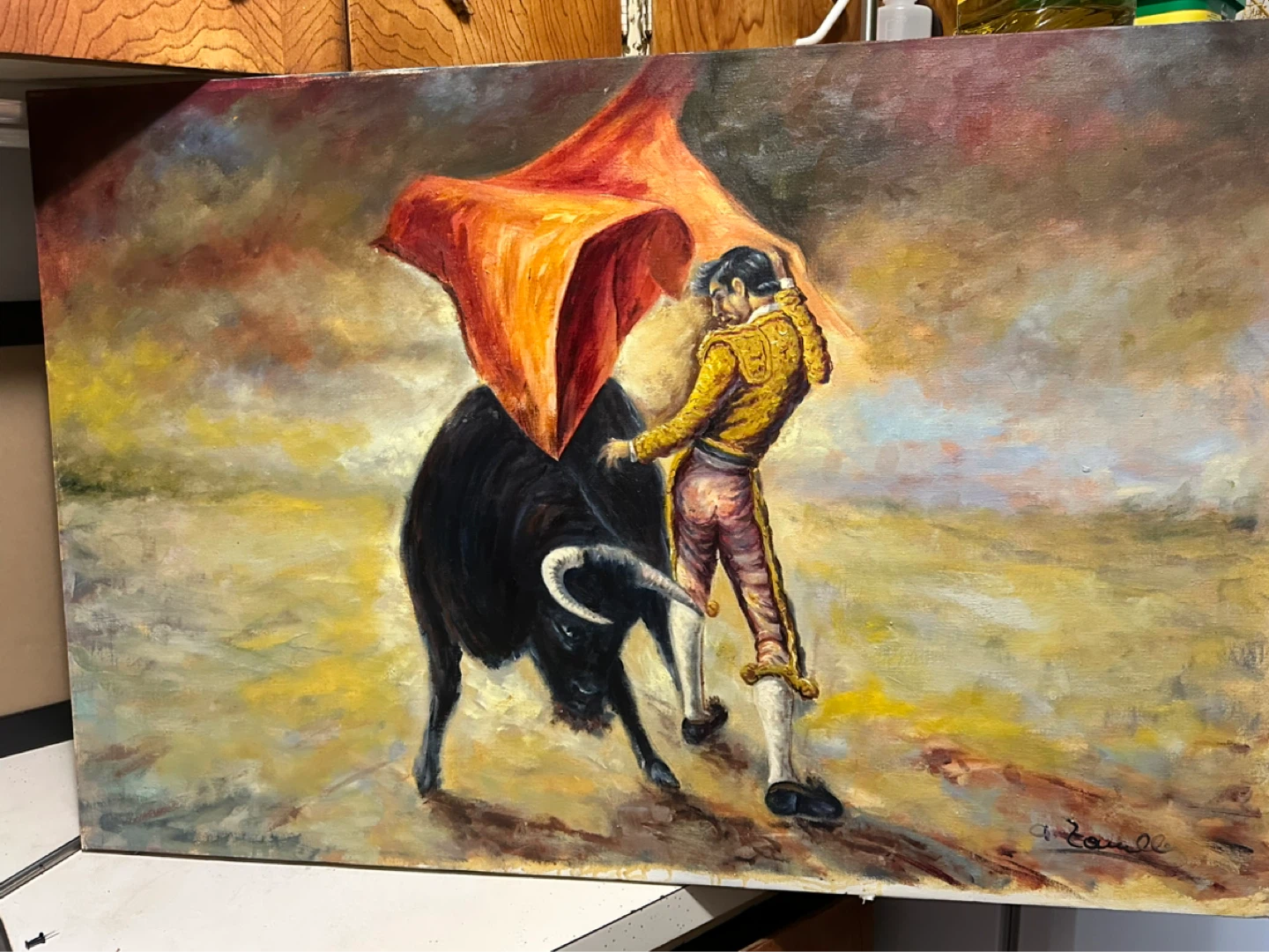 Mid Century Matador and Fighter Oil Painting