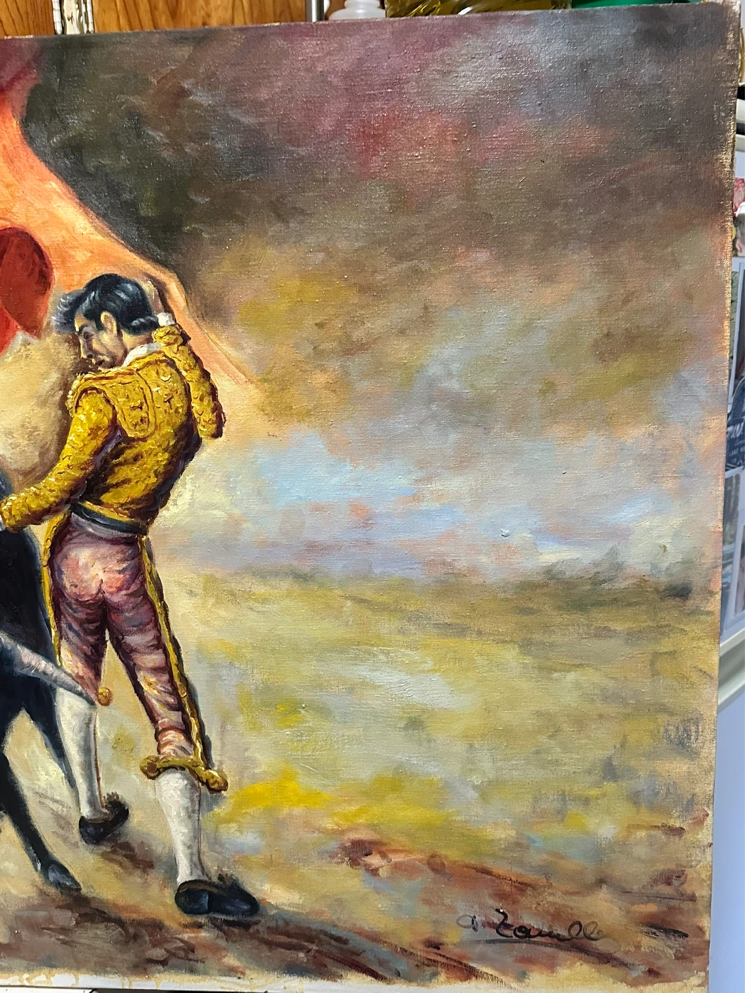 Mid Century Matador and Fighter Oil Painting - photo 2