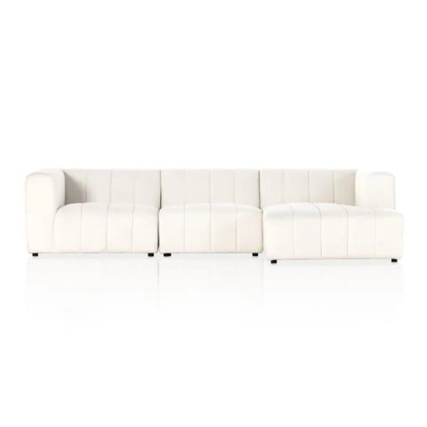 Cream Channel Tufted Sectional Sofa with Chaise - photo 2