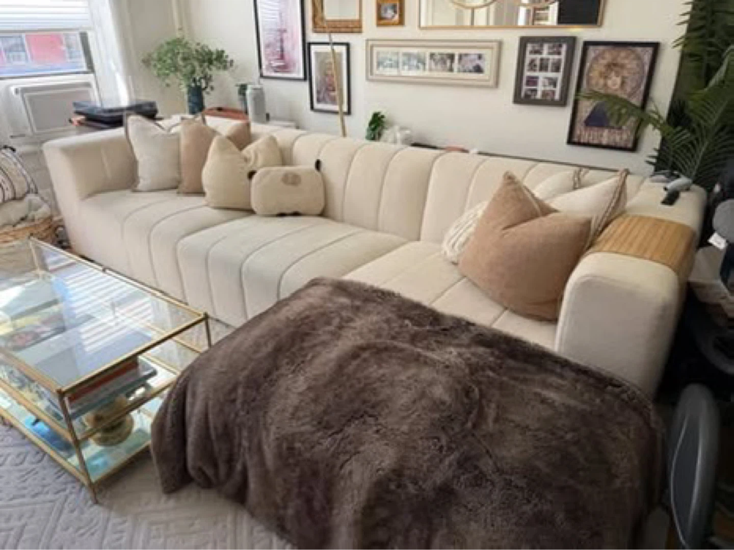 Cream Channel Tufted Sectional Sofa with Chaise