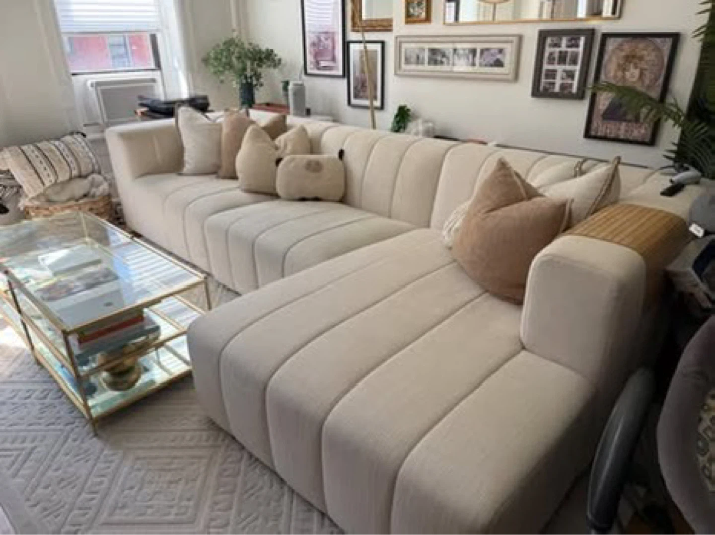 Cream Channel Tufted Sectional Sofa with Chaise - photo 4