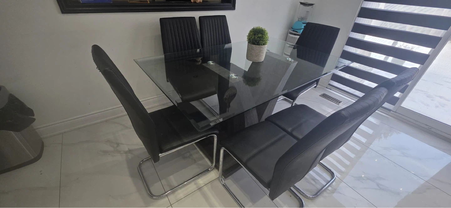 Glass Top Dining Table with 6 Black Chairs - photo 4
