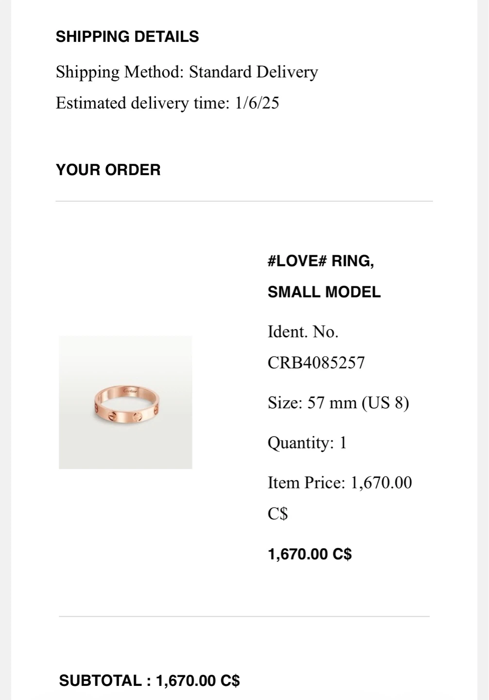 Cartier Love Ring Small Model 57 mm (US 8) - photo 2