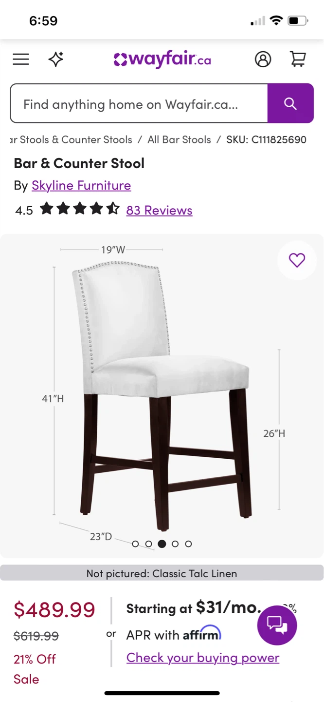 Retails $400 Furniture Bar & Counter Stool - Classic Talc Linen - photo 2