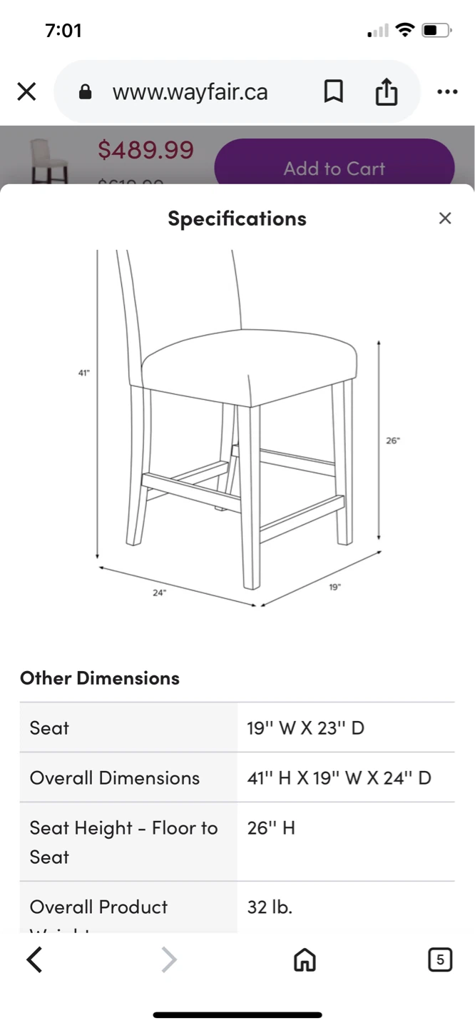 Retails $400 Furniture Bar & Counter Stool - Classic Talc Linen - photo 4