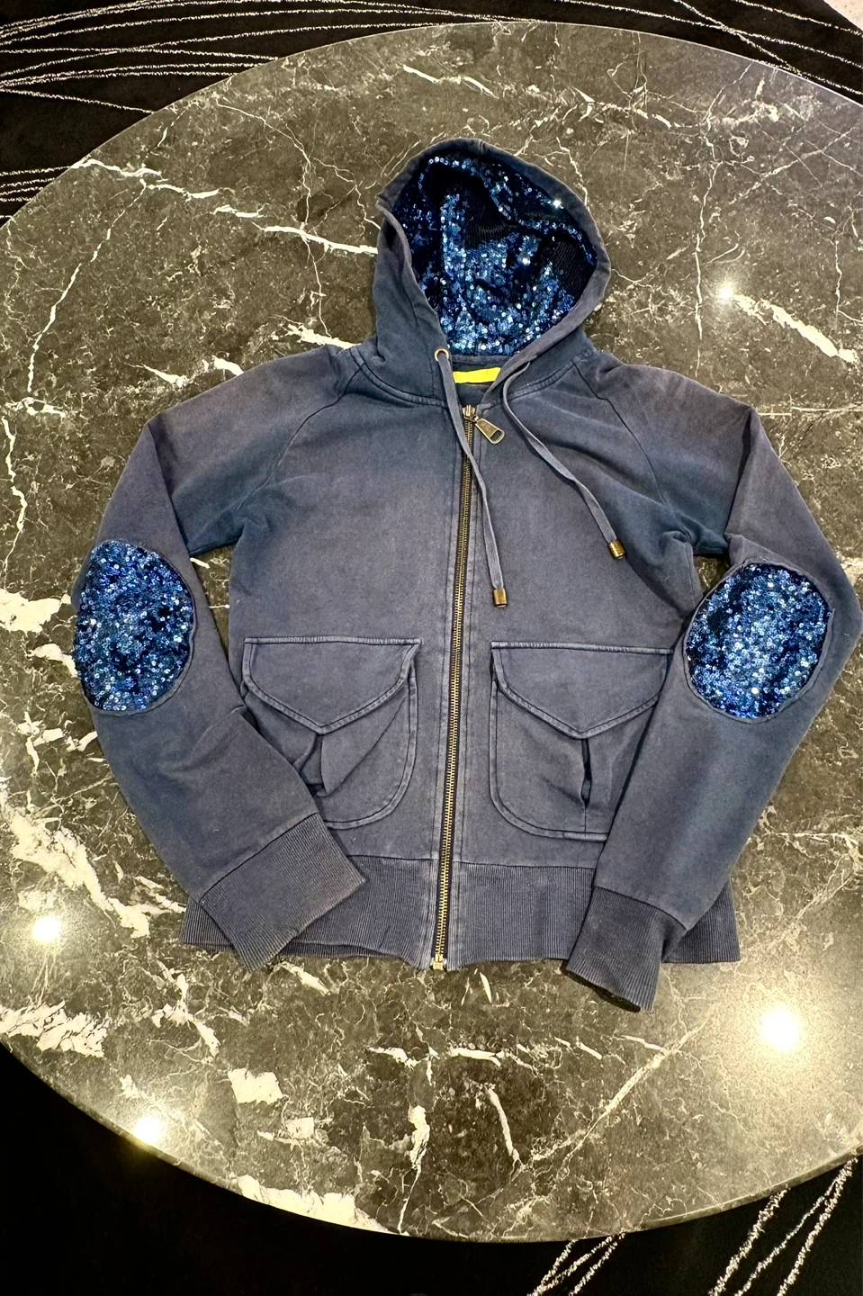 Blue Sequin Patch Hoodie