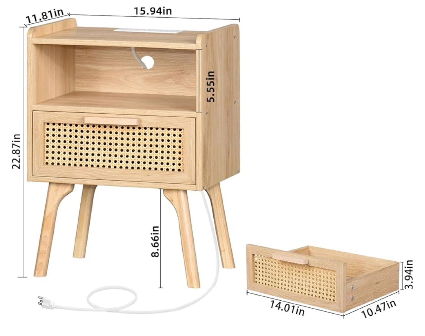 Side table with drawer and charging station