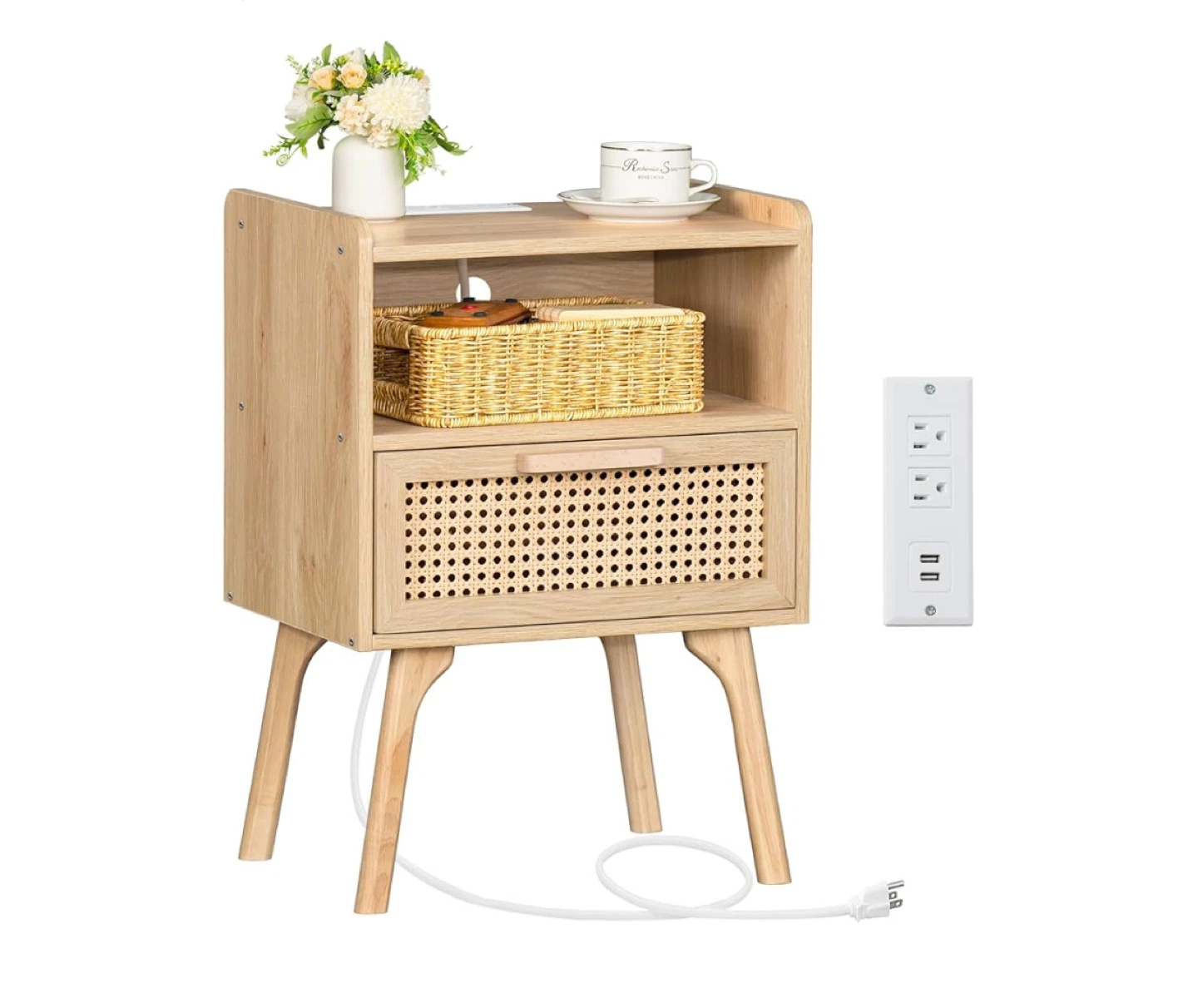 Side table with drawer and charging station - photo 2
