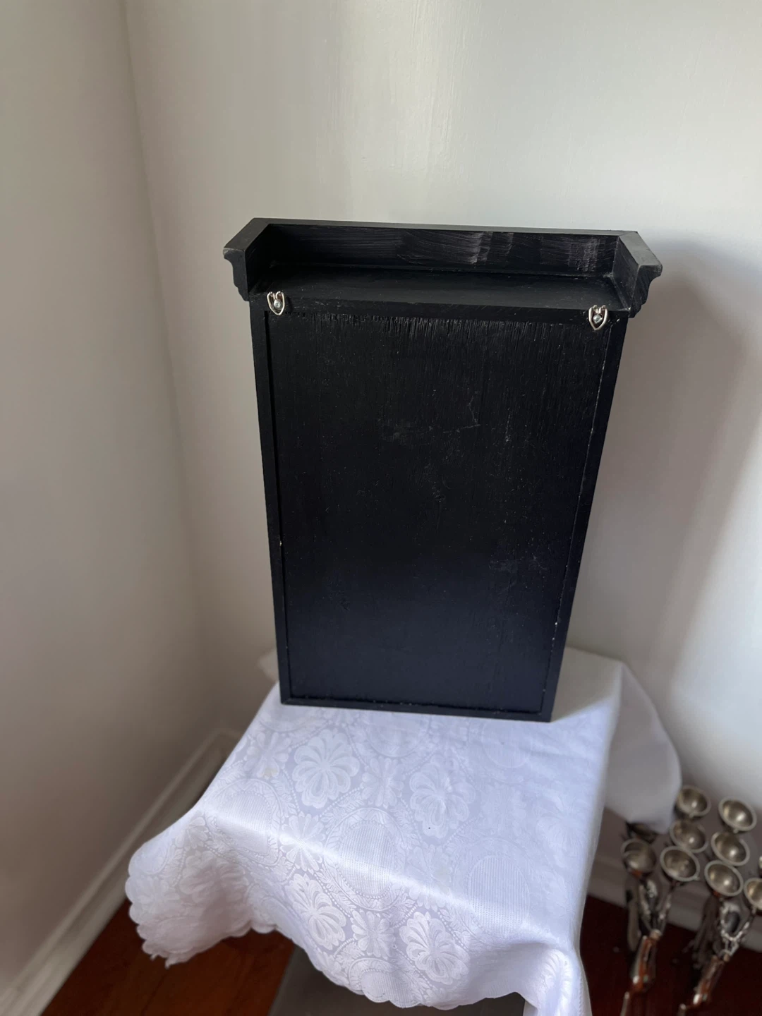 Black Wooden Display Shelf with Decorative Top - photo 3