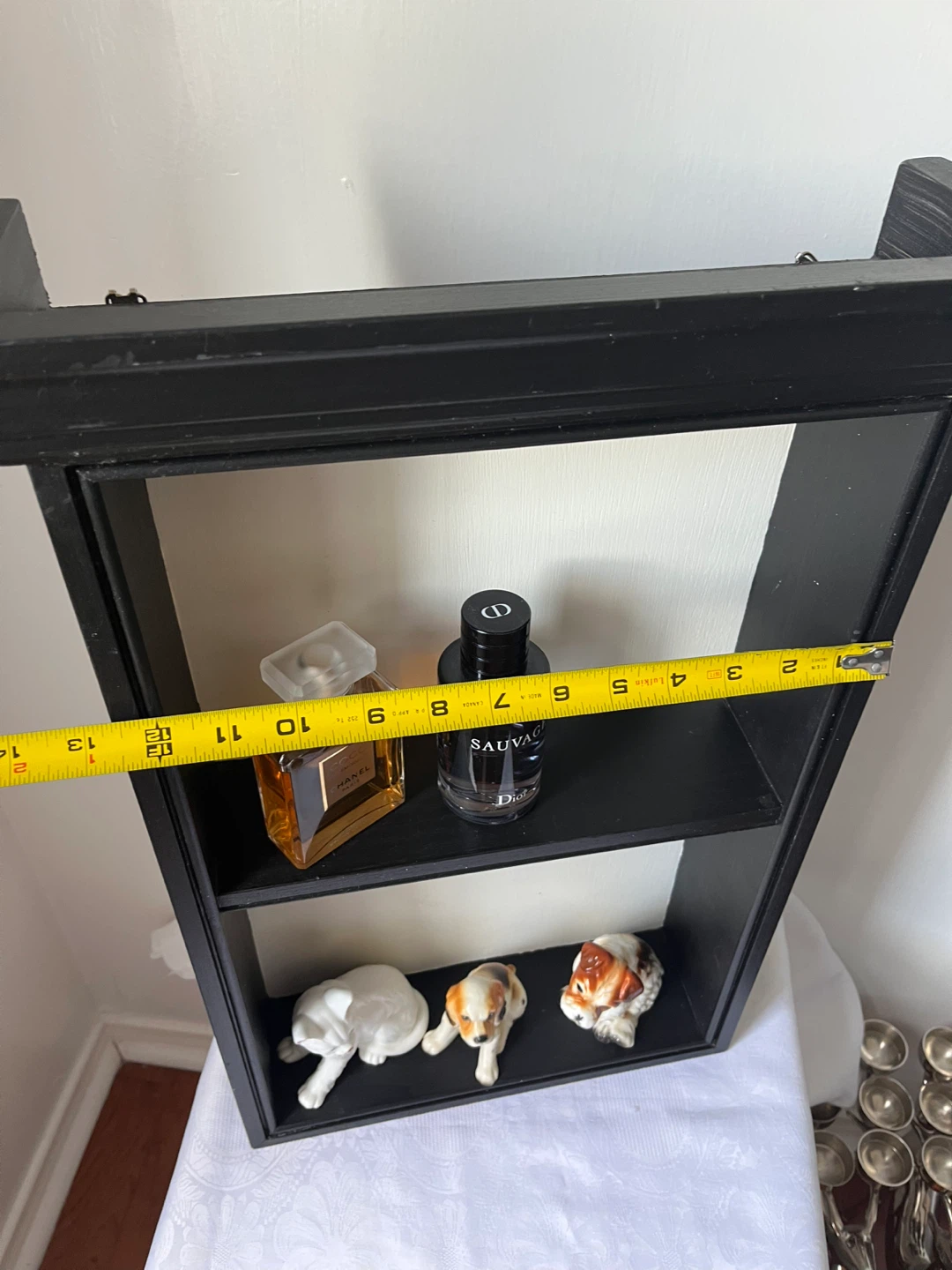 Black Wooden Display Shelf with Decorative Top - photo 5