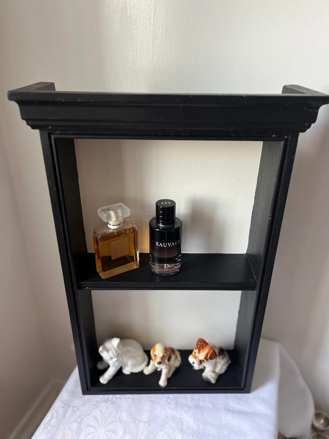 Black Wooden Display Shelf with Decorative Top - photo 2