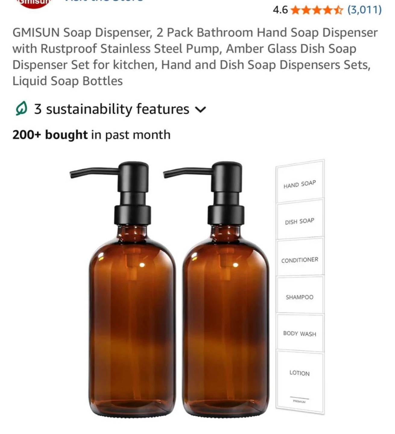 2 Pack Glass Soap Dispenser
