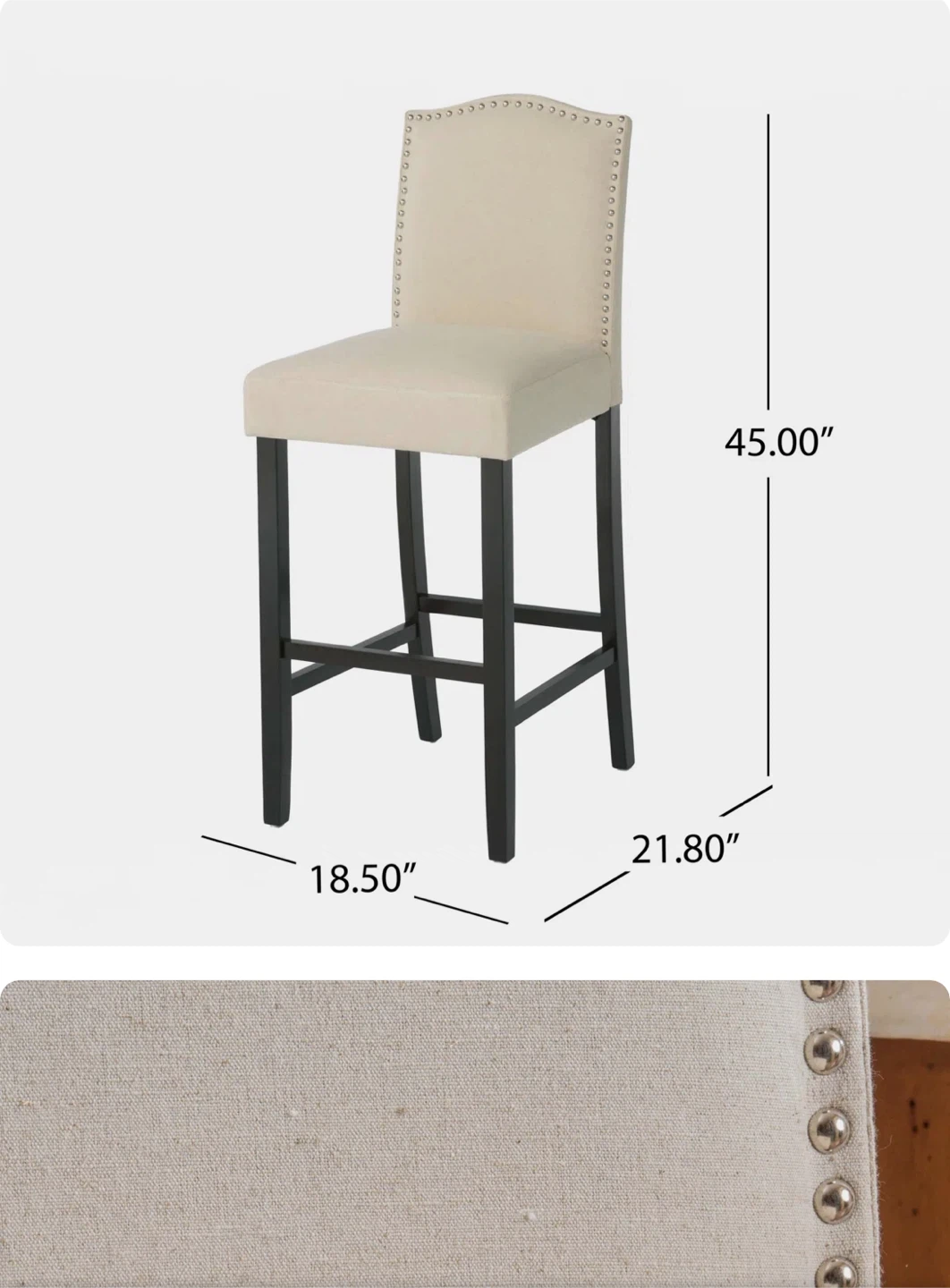 Retails $390 Cream Upholstered Bar Stool with Nailhead Trim - photo 2