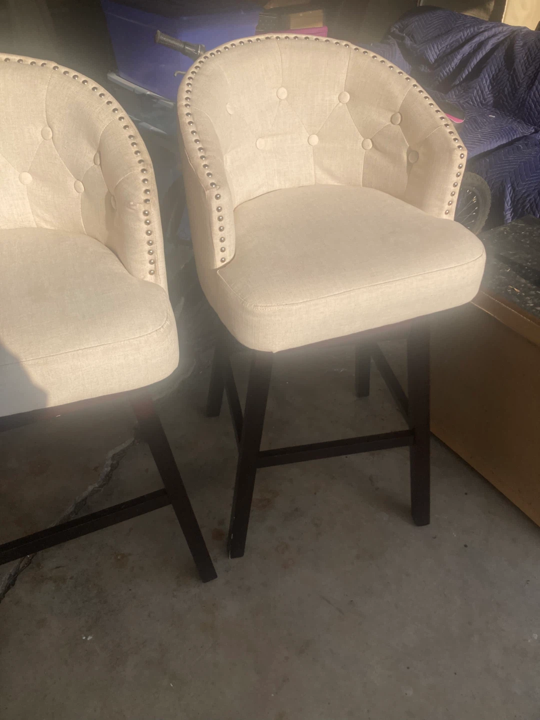 Set of 2 Upholstered Swivel Bar Stools - Beige - photo 3