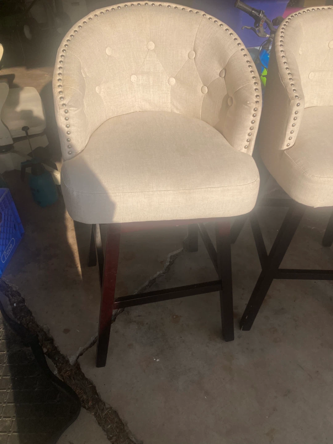 Set of 2 Upholstered Swivel Bar Stools - Beige - photo 2