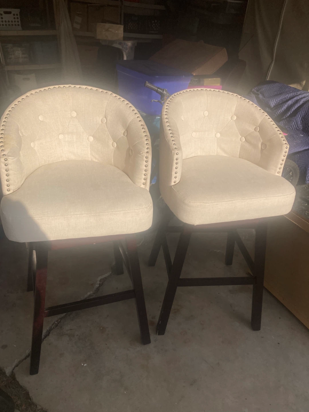 Set of 2 Upholstered Swivel Bar Stools - Beige