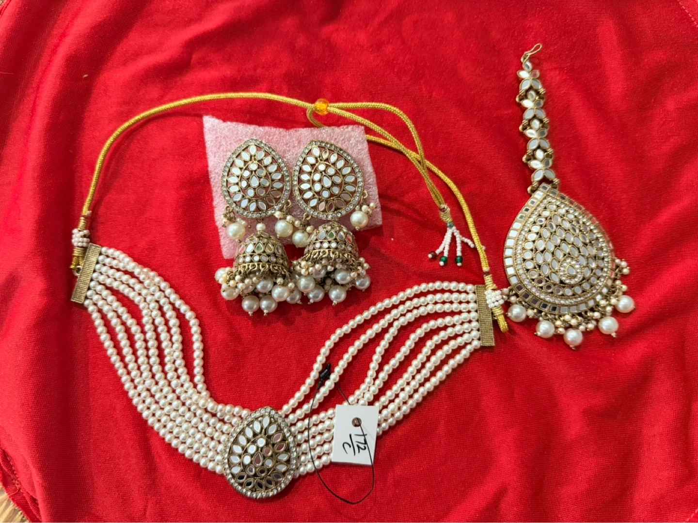 Pearls and Embellished Choker Necklace Set with Earrings & Tikka - photo 2