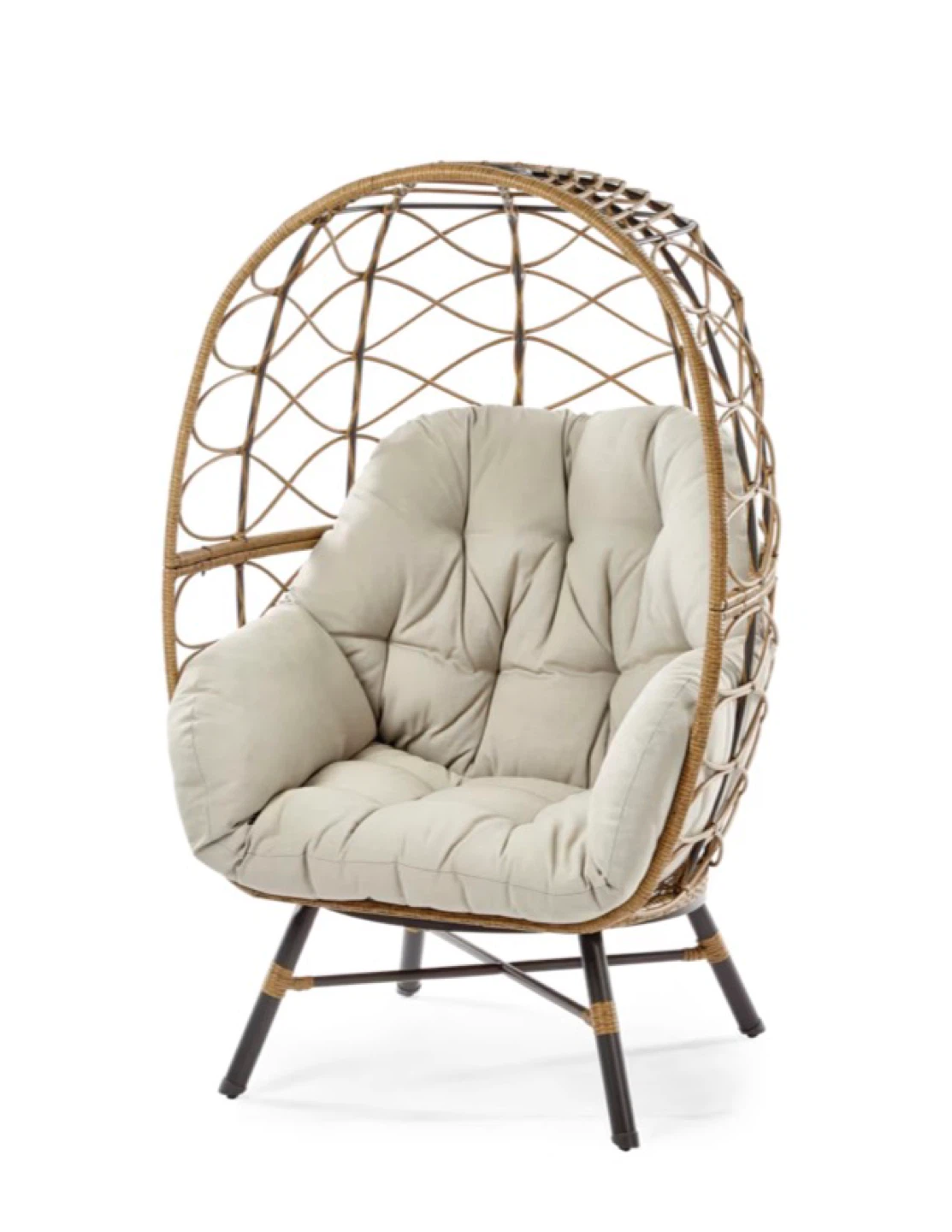 Wicker Egg Chair with Cushion and Hardware