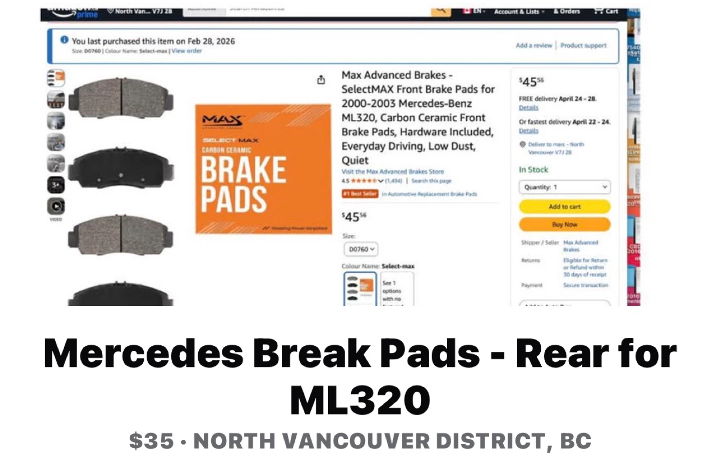 Max Advanced Brake Pads for Mercedes-Benz ML320