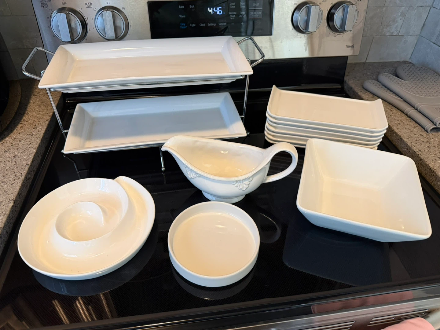 White Serving Dishes Set - Platters, Bowls, Gravy Boat