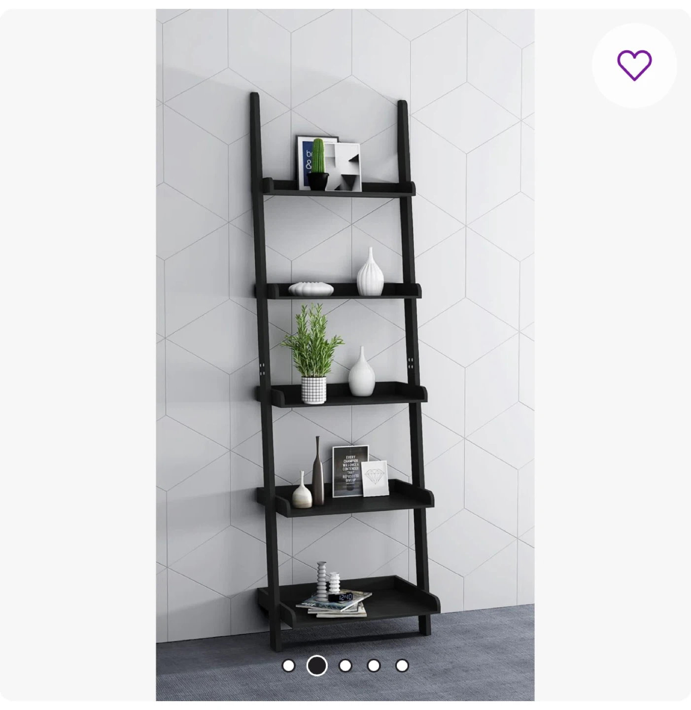 5 tier wooden ladder book shelf - dark brown