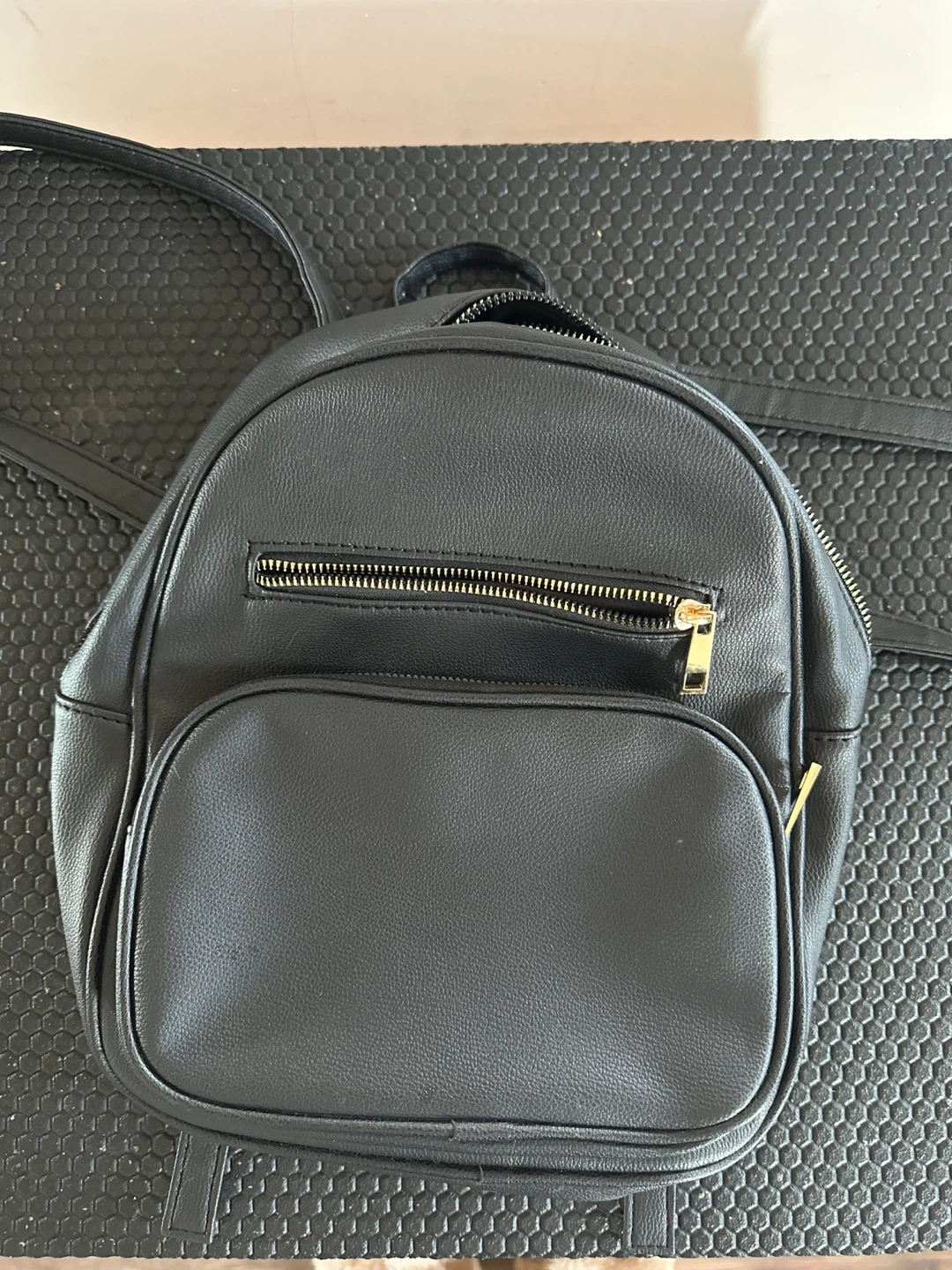 Black Faux Leather Backpack